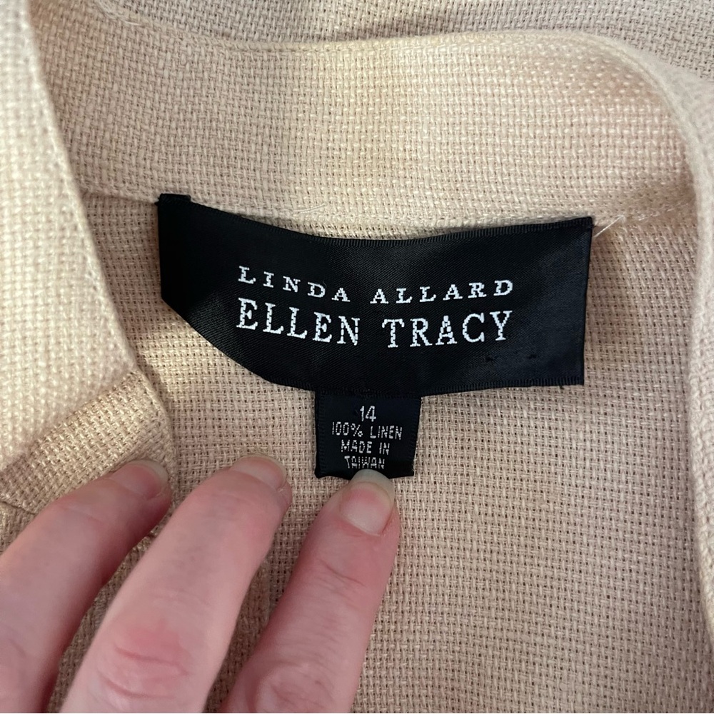 Vintage Linda Allard Ellen Tracy Linen Jacket Tunic Cream Button Collar 14 Large - Picture 6 of 9